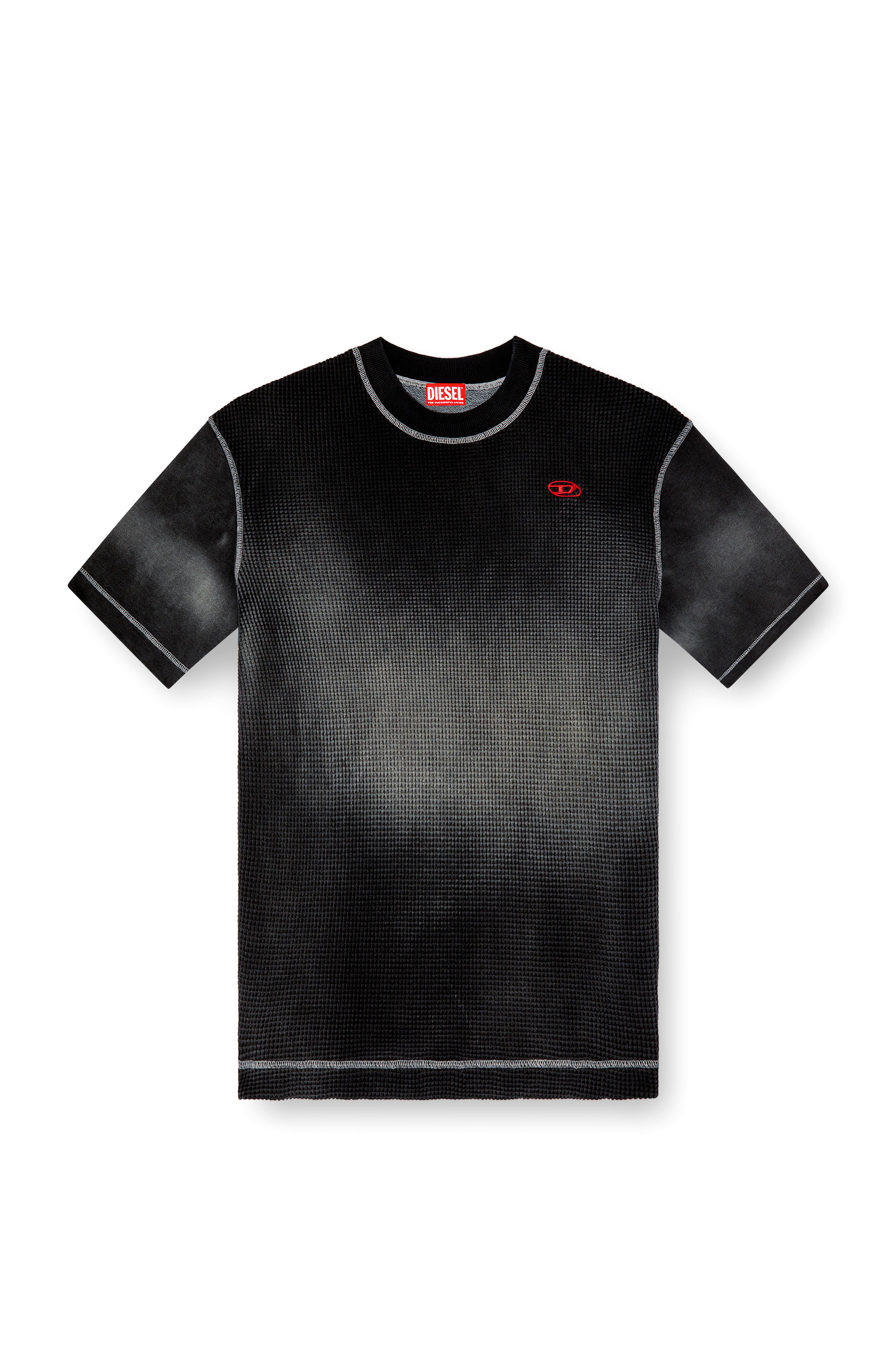 Diesel - S-WAFYCOL, Man's Waffle and jersey half-sleeve sweatshirt in Black - 4