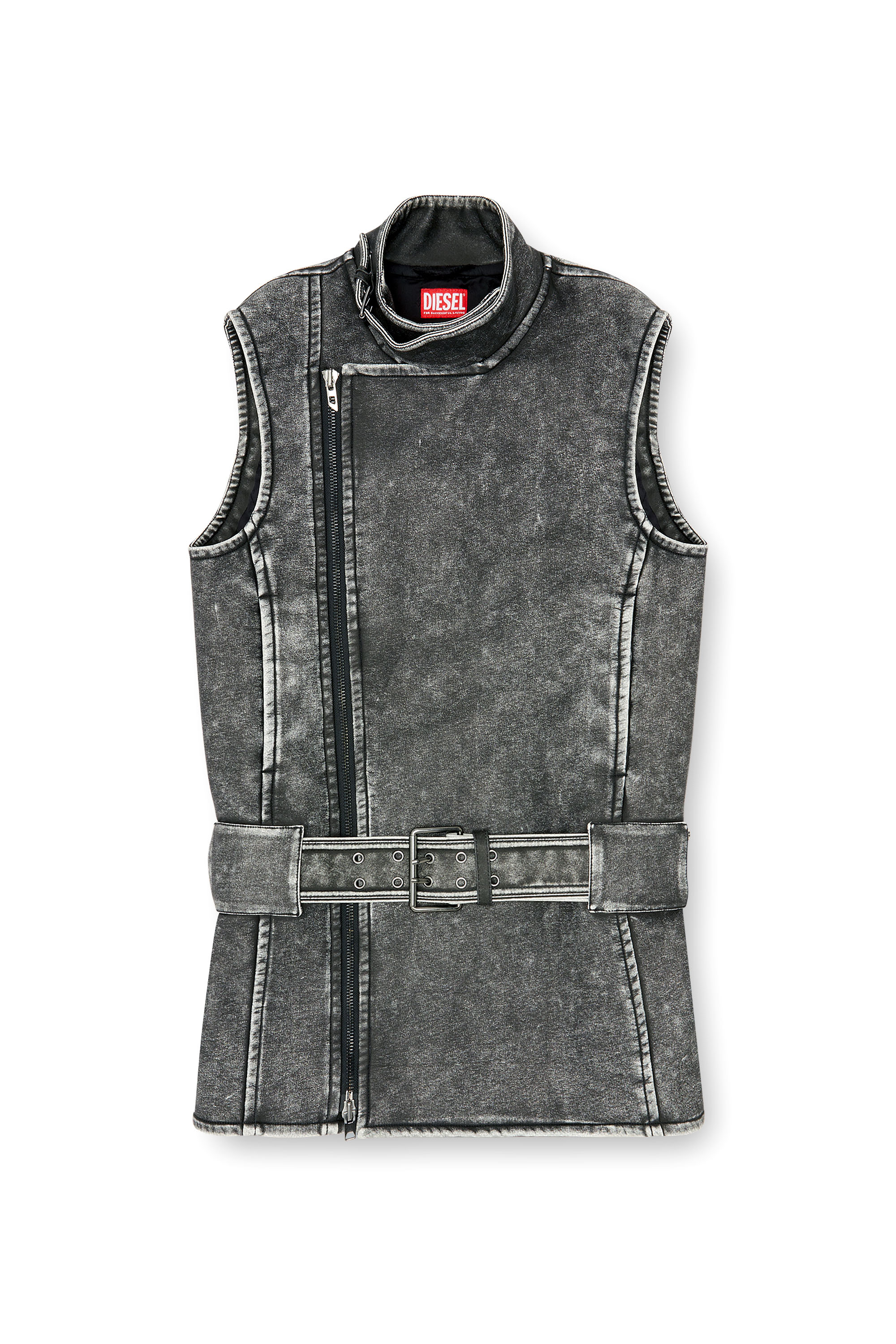 Diesel - D-IKE, Woman's Biker-style mini dress with belt in Grey - 3