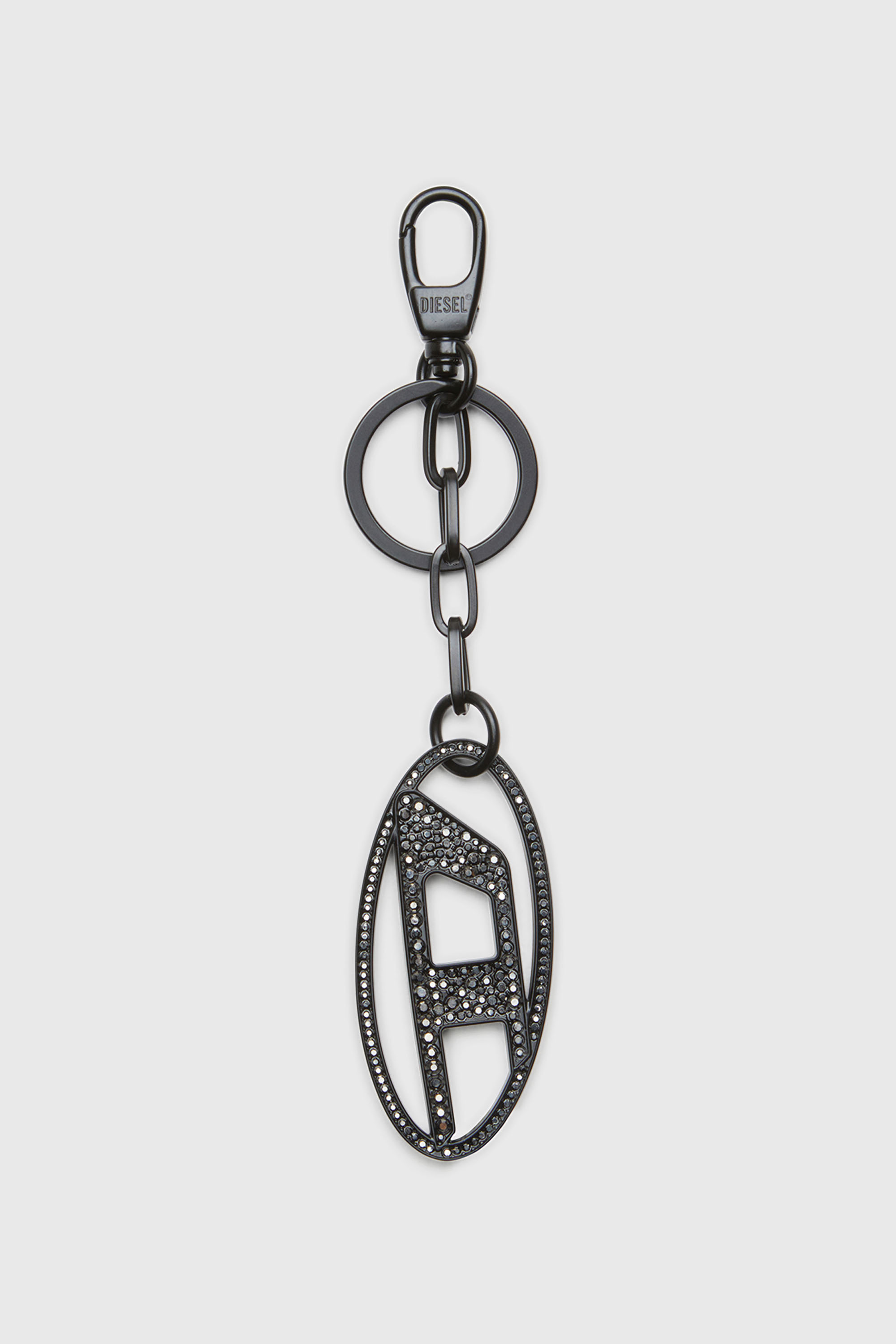 Diesel - HOLY-C, Woman's Metal Oval D keyring with crystals in Black/Silver - 1