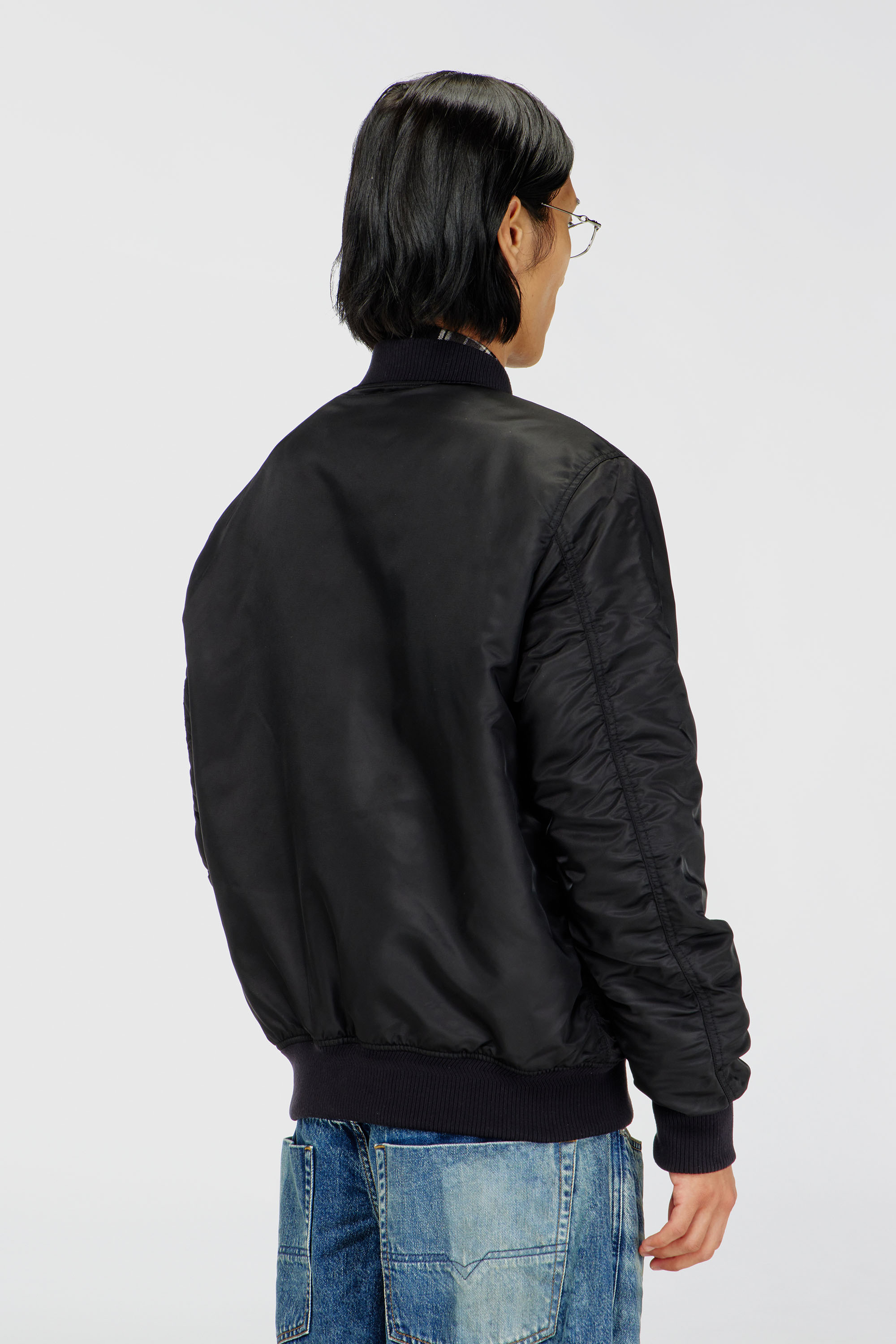 Diesel - J-ROSS-T92, Man's Nylon bomber jacket with ribbed trims in Black - 4