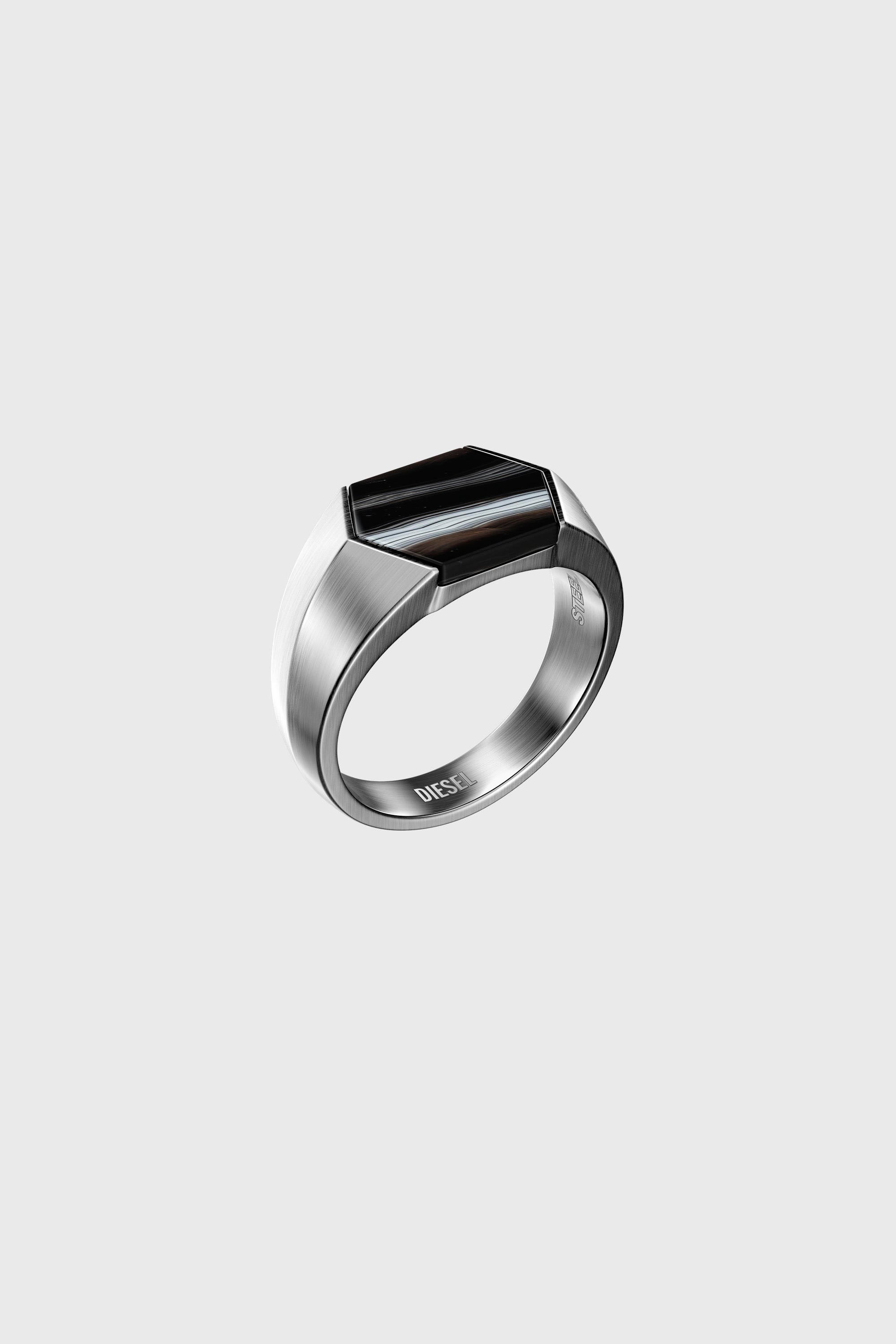 Diesel - DX1711040, Unisex's Black Agate Signet Ring in Silver/Black - 1