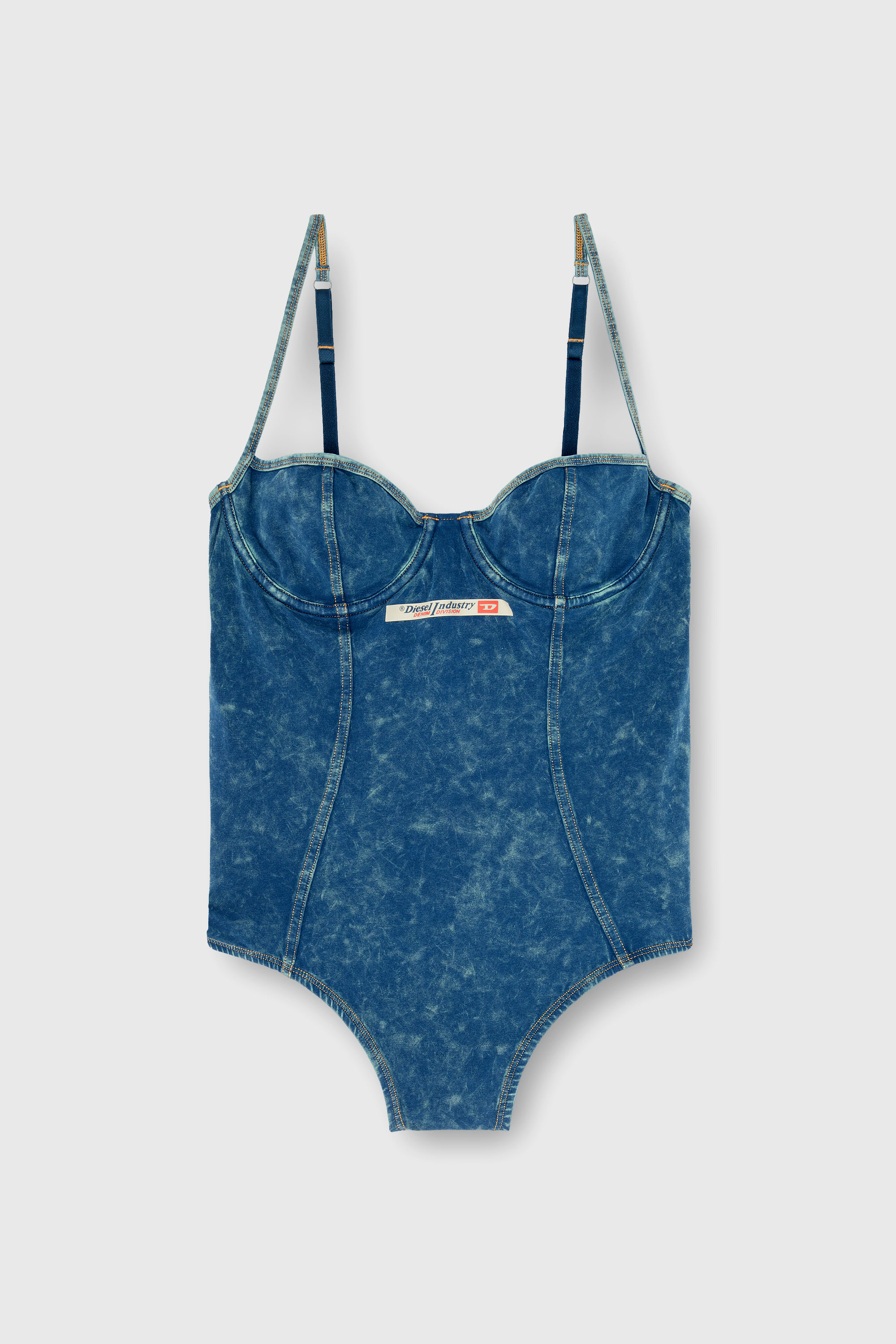 Diesel - TILDA-DNM, Woman's Denim-effect bodysuit with back cut-out in Blue - 6