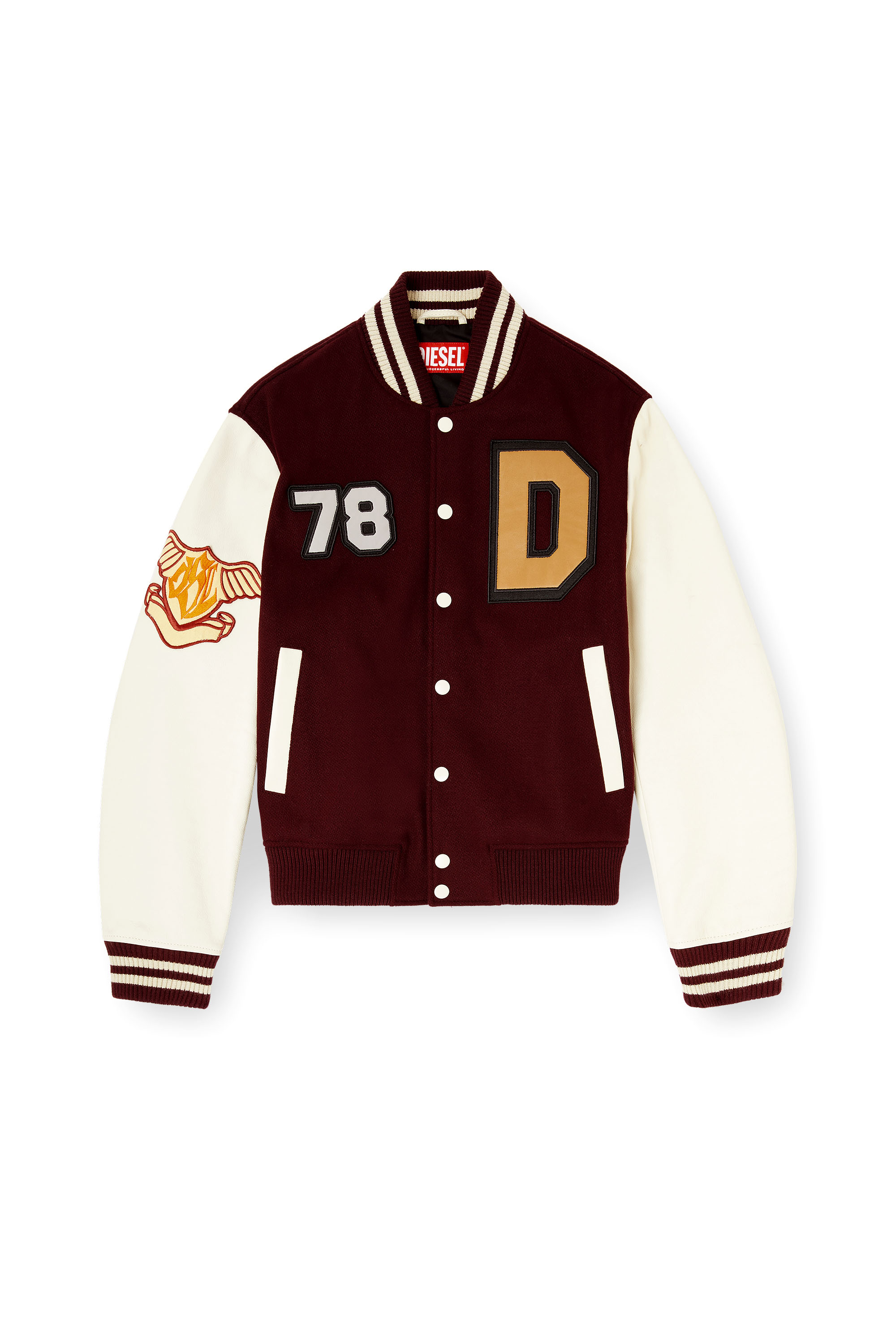 Diesel - L-ARRY-CP, Man's Varsity jacket in wool and leather in Red/White - 3