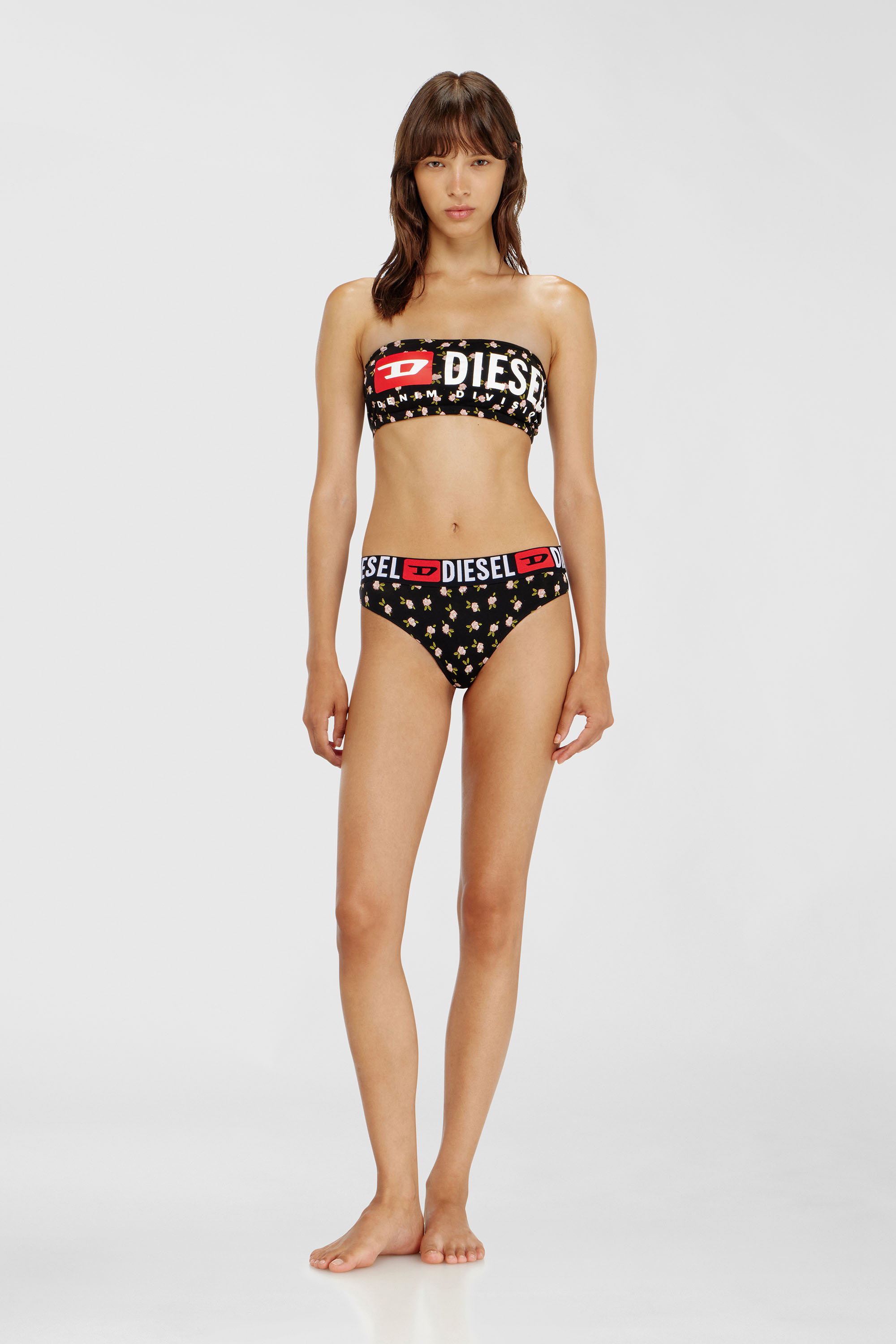 Diesel - MELANIE-C-D-CORE, Woman's Cotton bandeau bra with all-over floral print in Black - 2