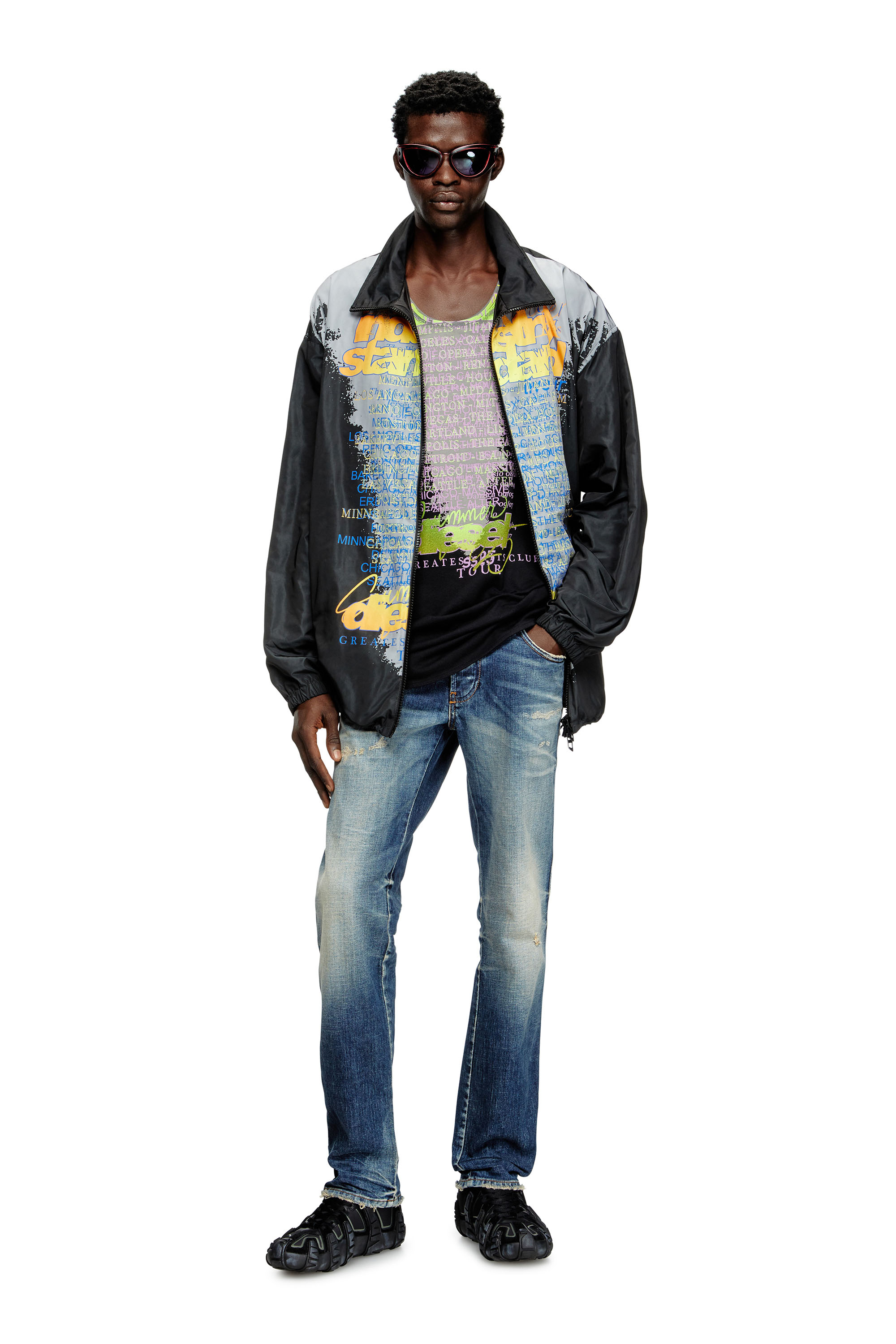 Diesel - J-ERIK, Unisex's Tech-jersey jacket with lyrics print in Black - 1