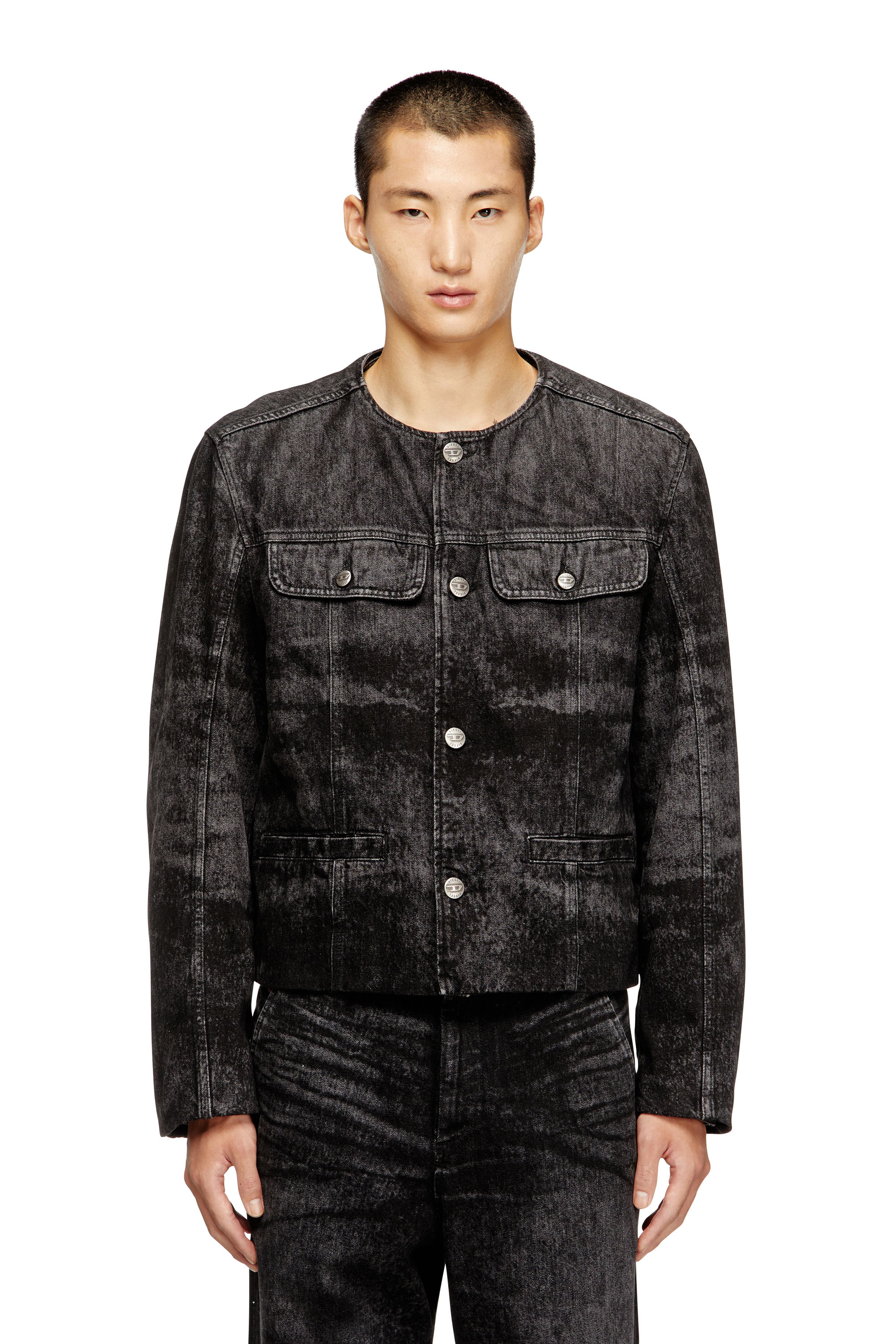 Diesel - D-ABERDEEN-FSH2, Man's Jacket in lasered cotton-hemp denim in Black - 3