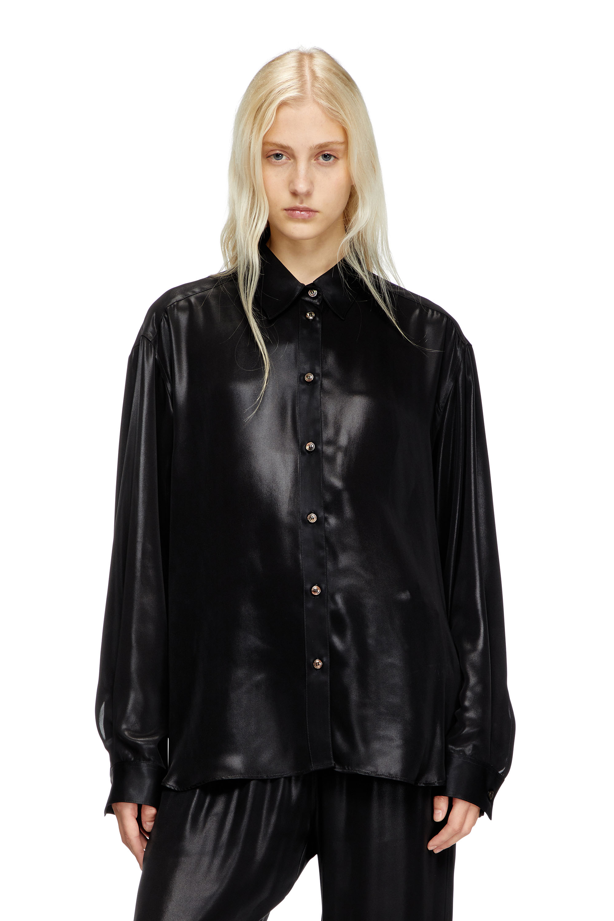 Diesel - S-SIMPLY-C-WN-Q1, Woman's Fluid shirt in laminated fabric in Black - 1