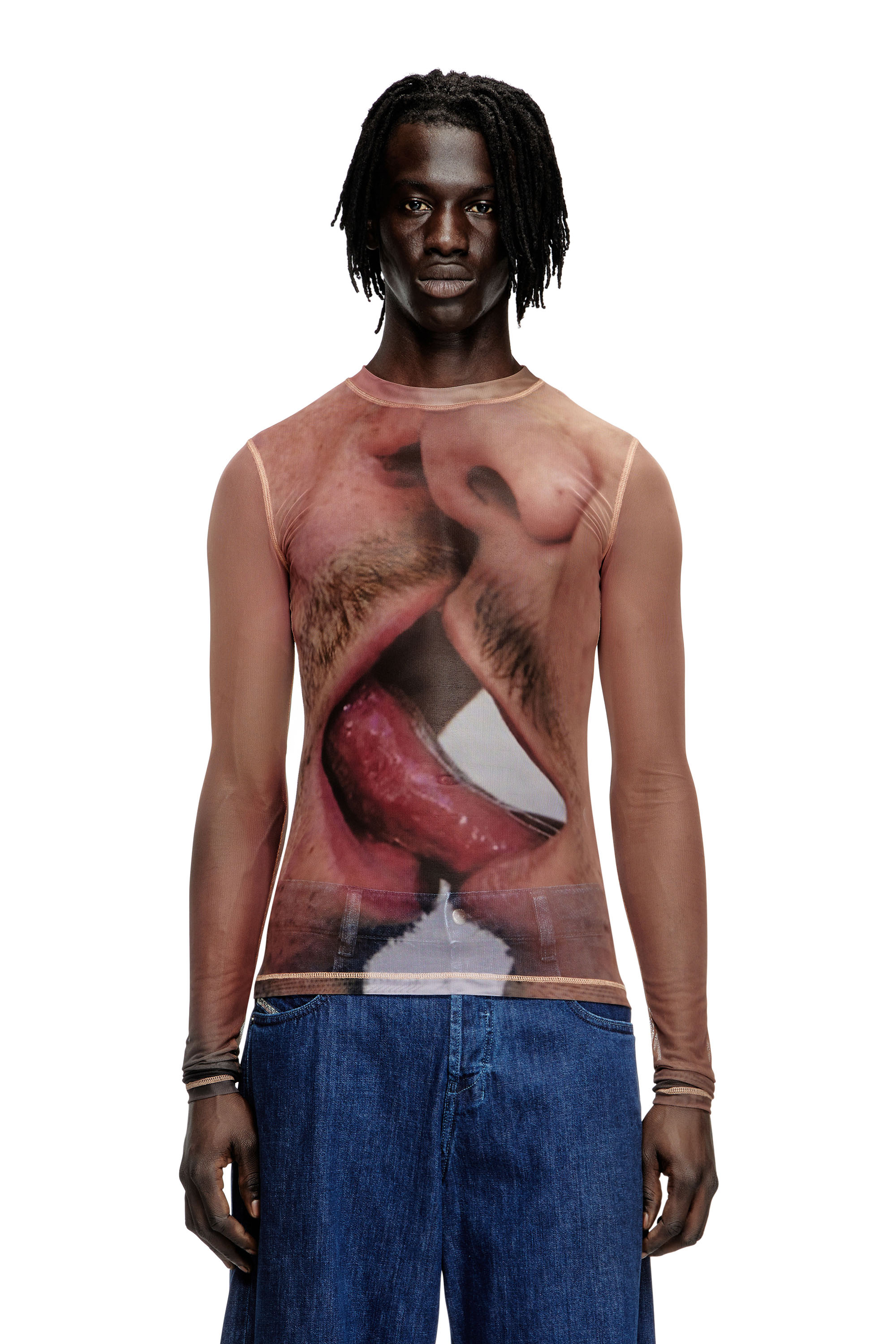 Diesel - PR-T-SIELAR-TOM25-1, Unisex's Long-sleeve top in printed technical mesh in Pink - 2
