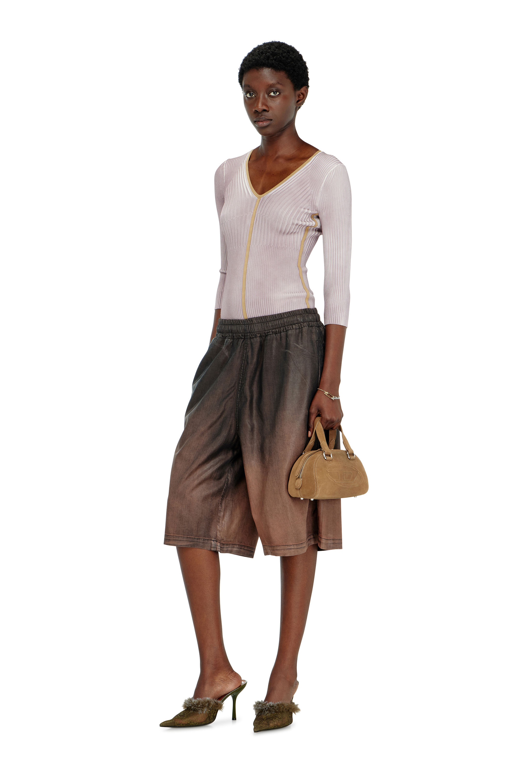 Diesel - M-SARMANI, Woman's Ribbed V-neck jumper with contrast bands in Lilac - 2