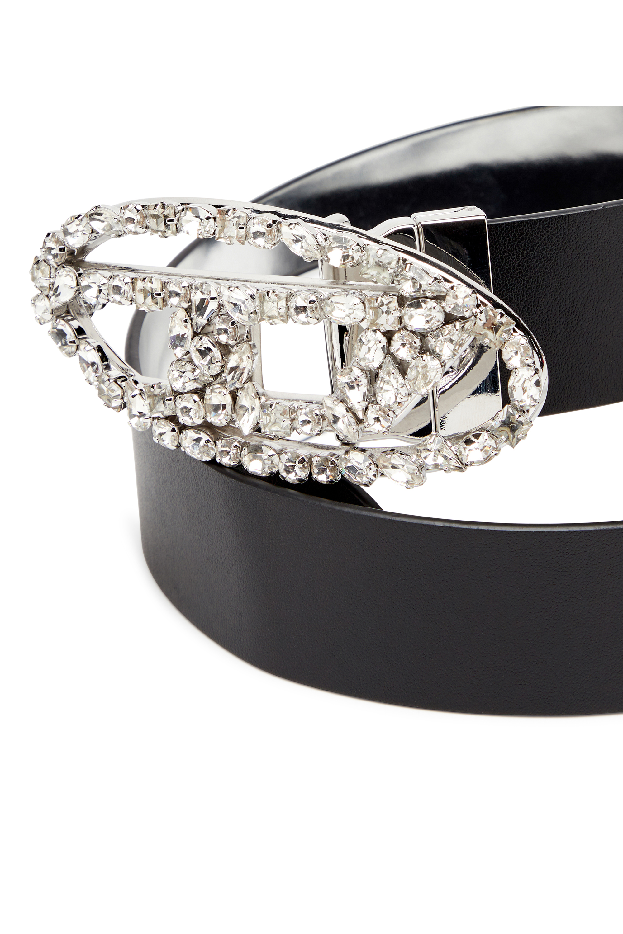 Diesel - B-1DR W REV, Woman's 4cm Reversible leather belt with crystal buckle in Black - 3