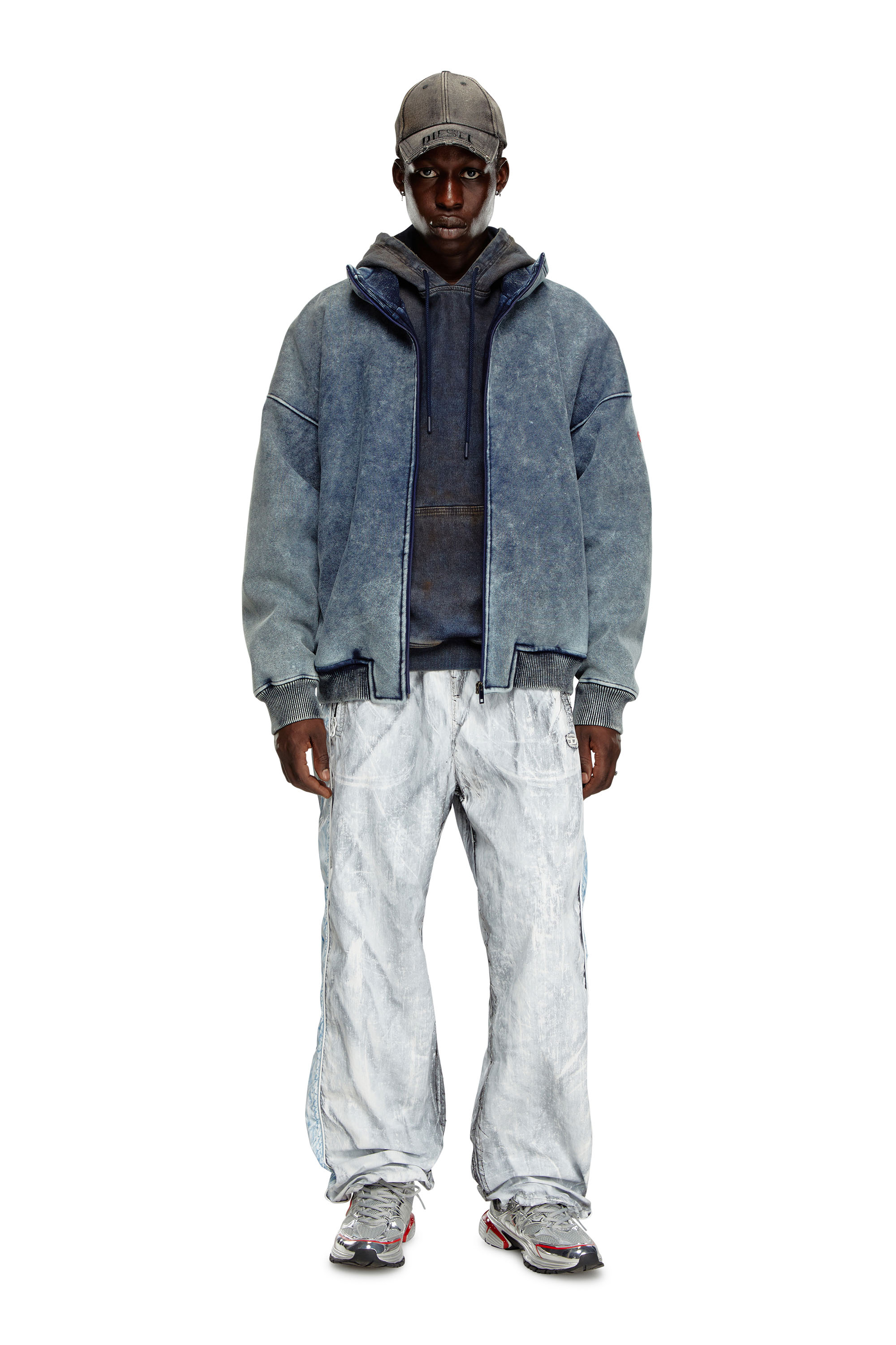 Diesel - S-BATEL, Man's Jacket in teddy-bonded jersey in Medium blue - 1