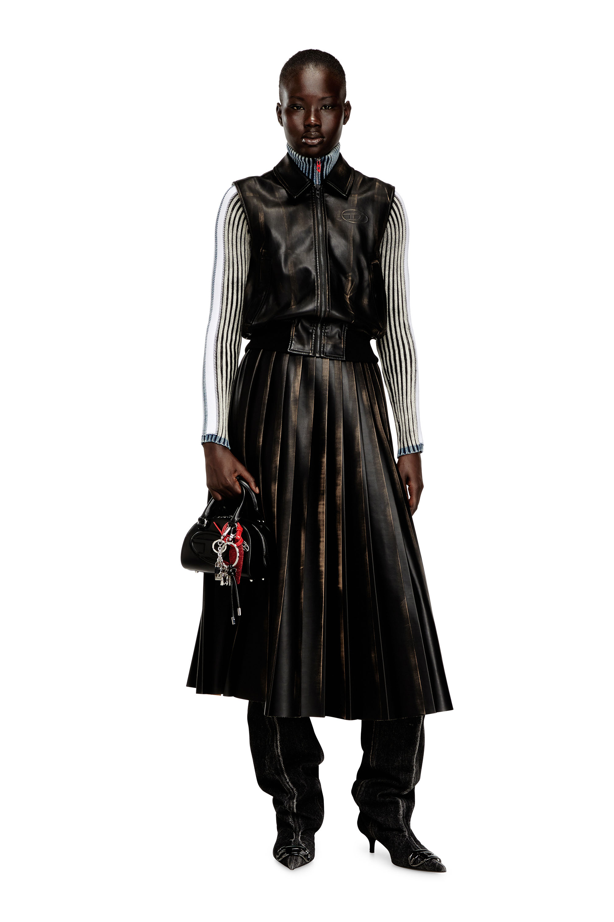 Diesel - G-INKO, Woman's Bomber vest with distressed effect in Brown - 2