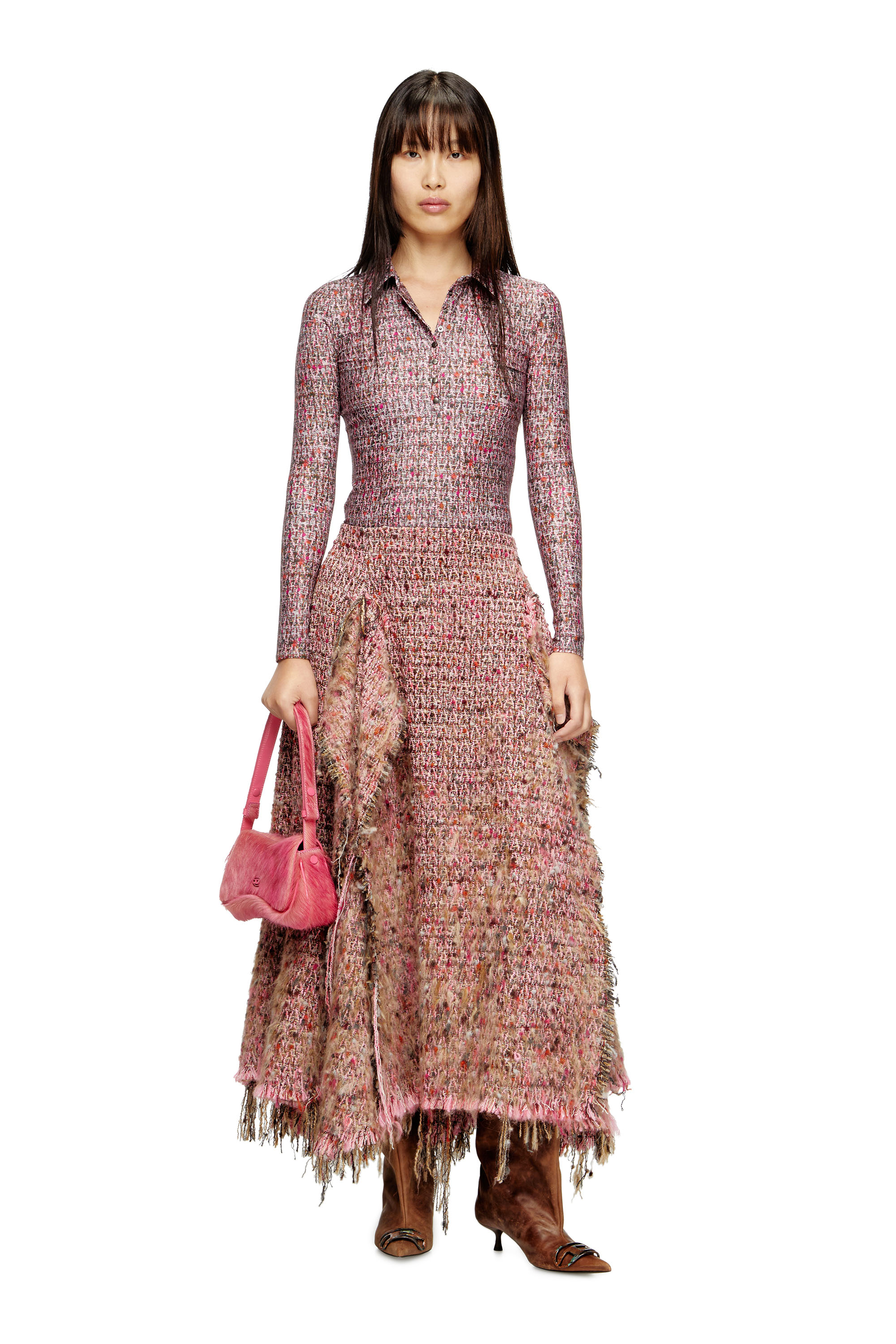 O-RIELLA, Pink Diesel - O-RIELLA, Woman's Brushed bouclé skirt with frayed hem in Pink - 1